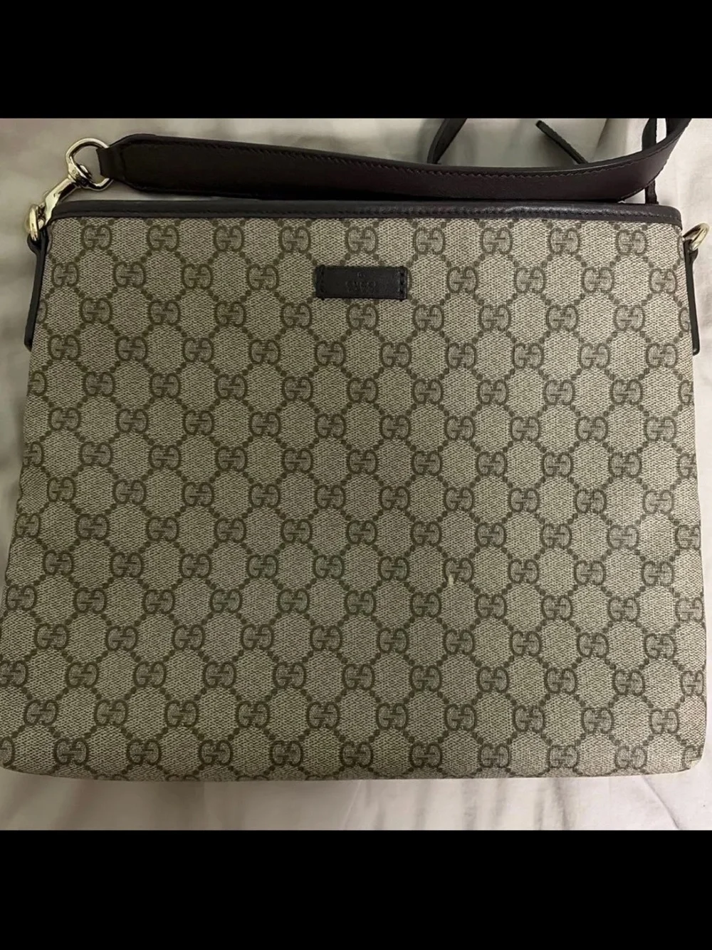 Gucci Beige GG Supreme Messenger Crossbody with Brown Trim